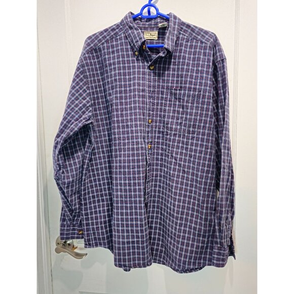 L.L.Bean Mens Plaid Long Sleeve Button-Down Shirt L 100% Cotton Blue/Red - Picture 1 of 12